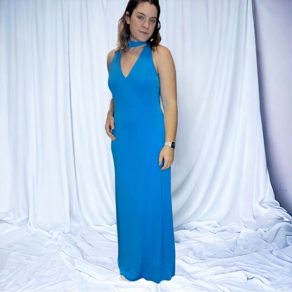 Vintage PAPELL BOUTIQUE ~ Fabulous Blue Evening Gown ~Cool Neck Detail  ~Size 12 - Picture 1 of 5
